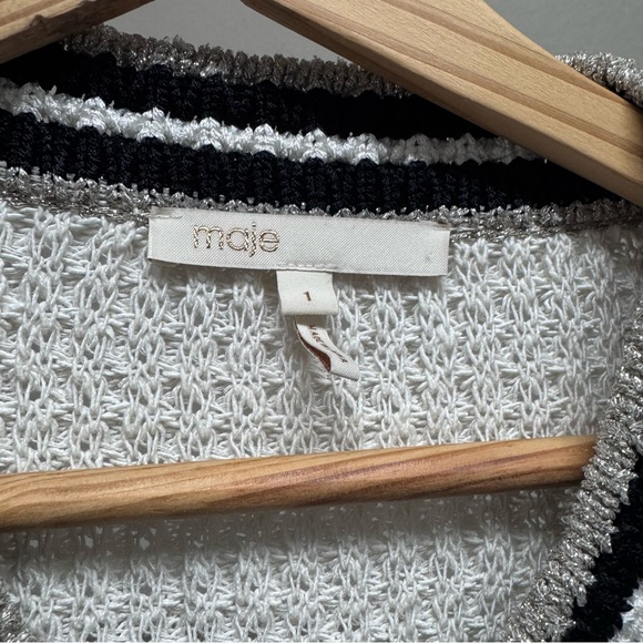 Maje 1 S Cream Tweed Jacket with Black Trim and Gold Buttons Cardigan Blazer - Picture 3 of 8